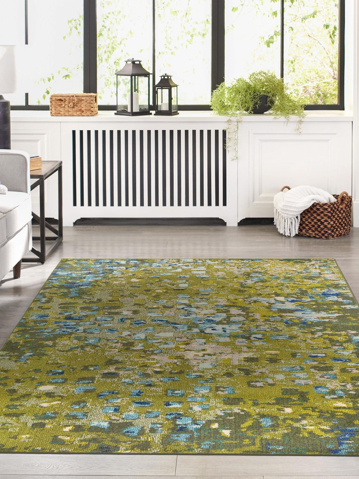 Green 7' 1 x 10' Jardin Rectangle Area Rug 100% Polypropylene With Cotton Backing Colorful & Vivid Modern Carpet for Home Decor for Sale at Rug Engine