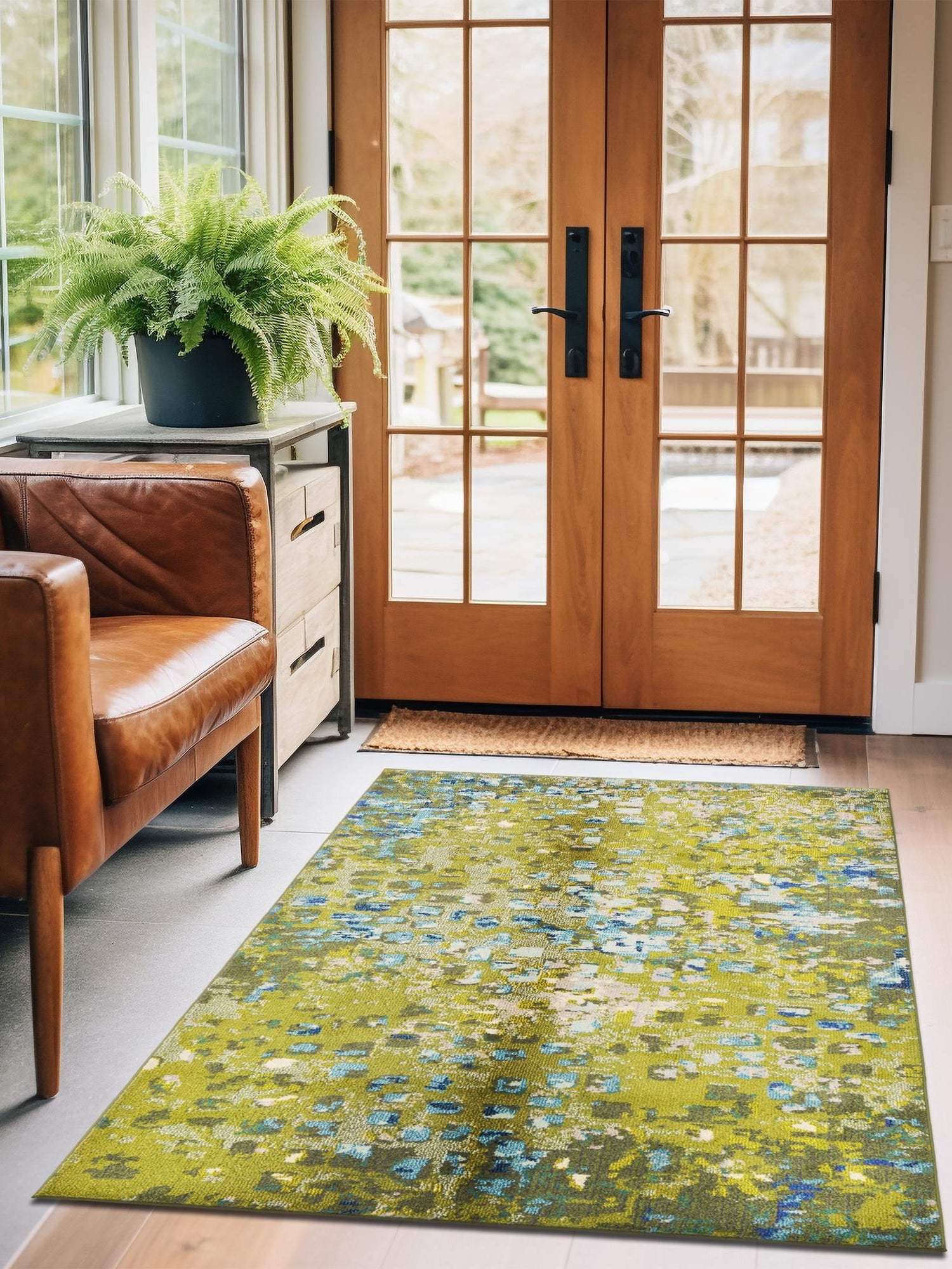 Green 4' 1 x 6' 1 Jardin Rectangle Area Rug 100% Polypropylene With Cotton Backing Colorful & Vivid Modern Carpet for Home Decor for Sale at Rug Engine