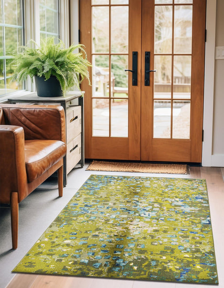 Green 4' 1 x 6' 1 Jardin Rectangle Area Rug 100% Polypropylene With Cotton Backing Colorful & Vivid Modern Carpet for Home Decor for Sale at Rug Engine