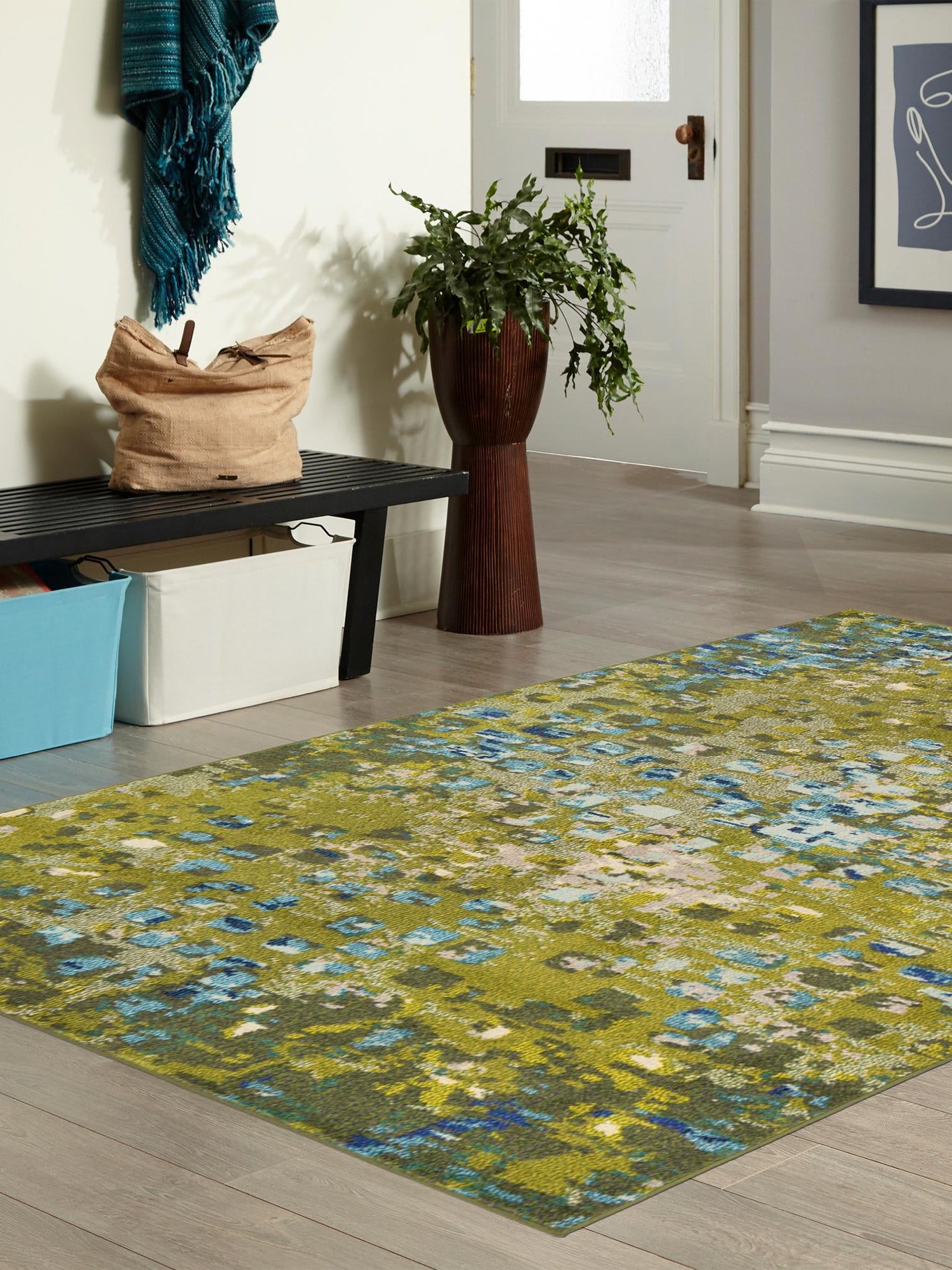 Green 4' 1 x 6' 1 Jardin Rectangle Area Rug 100% Polypropylene With Cotton Backing Colorful & Vivid Modern Carpet for Home Decor for Sale at Rug Engine