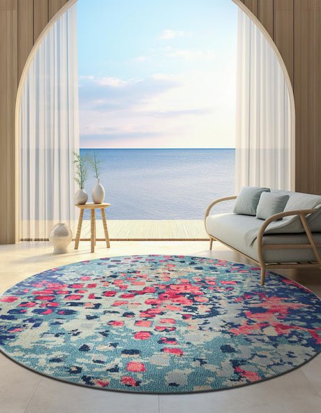 Blue 8' x 8' Jardin Round Area Rug 100% Polypropylene With Cotton Backing Colorful & Vivid Modern Carpet for Home Decor for Sale at Rug Engine