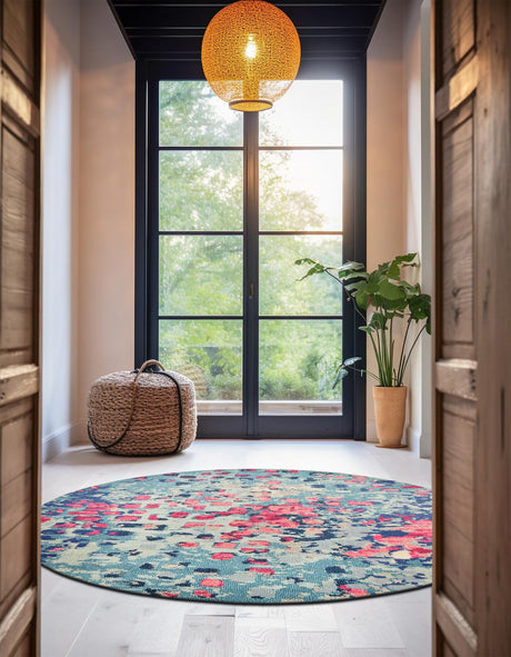 Blue 8' x 8' Jardin Round Area Rug 100% Polypropylene With Cotton Backing Colorful & Vivid Modern Carpet for Home Decor for Sale at Rug Engine