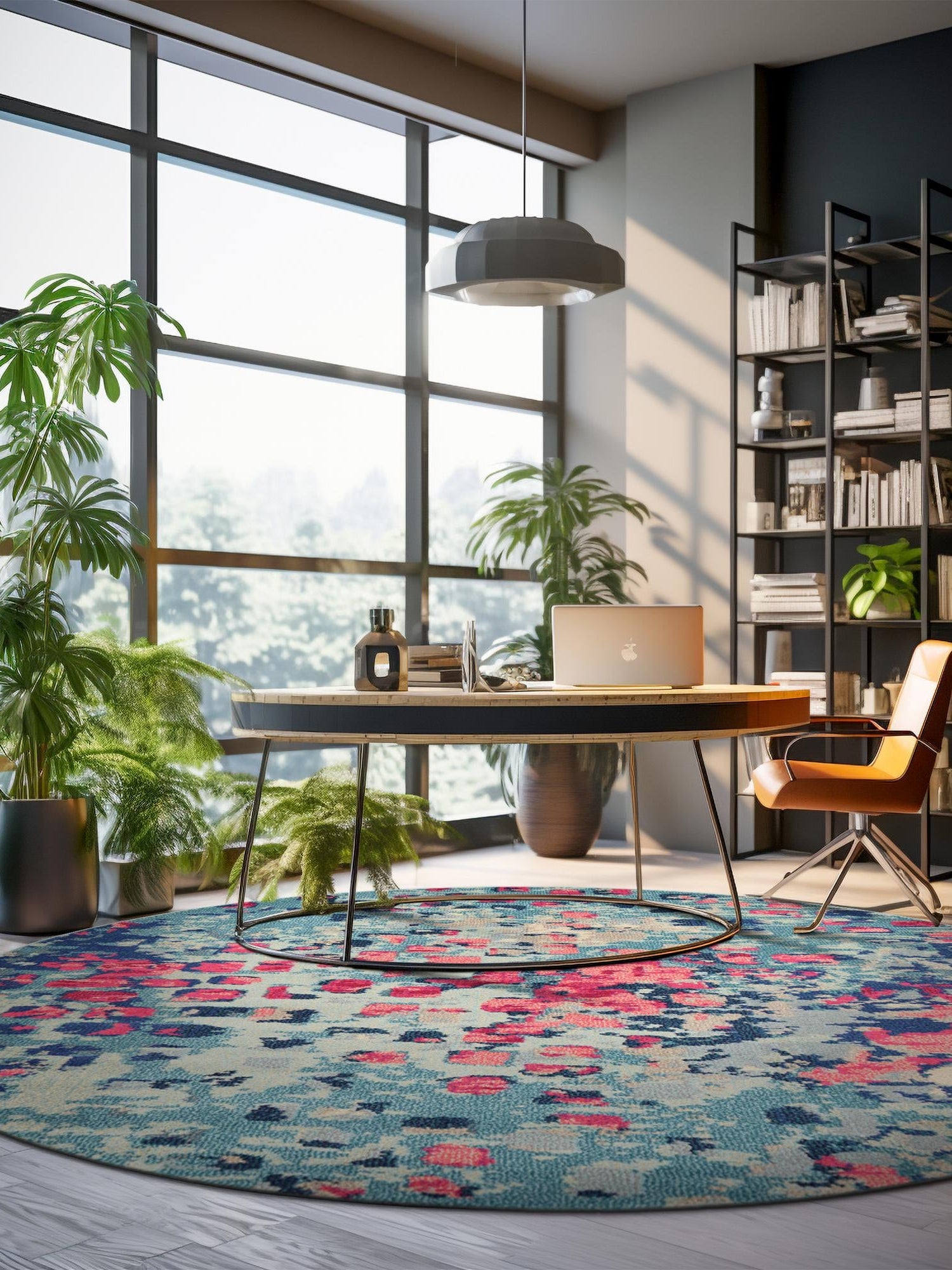 Blue 8' x 8' Jardin Round Area Rug 100% Polypropylene With Cotton Backing Colorful & Vivid Modern Carpet for Home Decor for Sale at Rug Engine