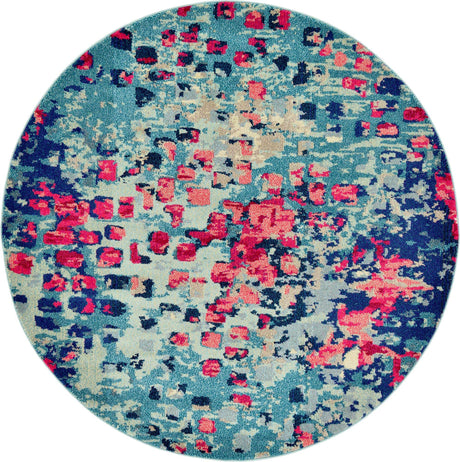 Blue 6' 1 x 6' 1 Jardin Round Area Rug 100% Polypropylene With Cotton Backing Colorful & Vivid Modern Carpet for Home Decor for Sale at Rug Engine