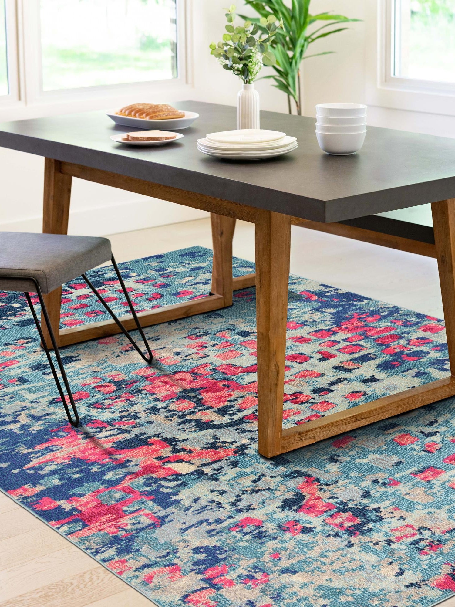 Blue 7' 1 x 10' Jardin Rectangle Area Rug 100% Polypropylene With Cotton Backing Colorful & Vivid Modern Carpet for Home Decor for Sale at Rug Engine