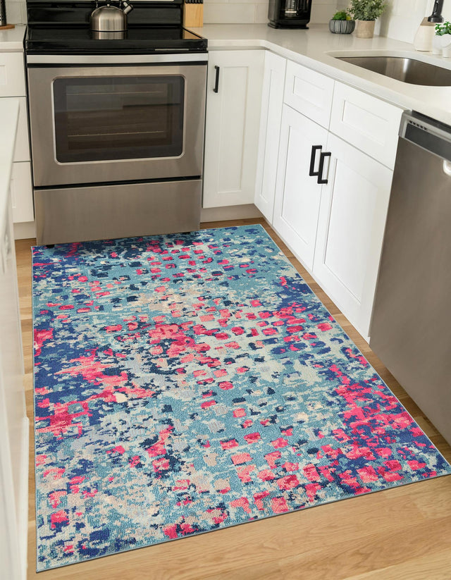 Blue 4' 1 x 6' 1 Jardin Rectangle Area Rug 100% Polypropylene With Cotton Backing Colorful & Vivid Modern Carpet for Home Decor for Sale at Rug Engine