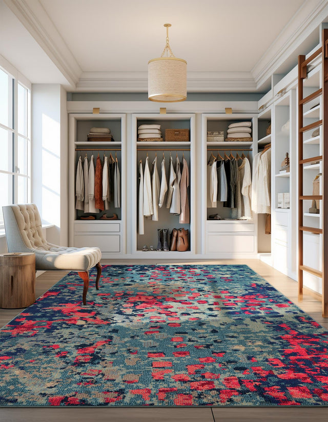 Blue 4' 1 x 6' 1 Jardin Rectangle Area Rug 100% Polypropylene With Cotton Backing Colorful & Vivid Modern Carpet for Home Decor for Sale at Rug Engine