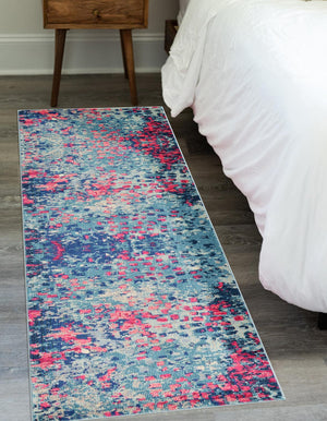 Blue 2' 7 x 10' Jardin Runner Area Rug 100% Polypropylene With Cotton Backing Colorful & Vivid Modern Carpet for Home Decor for Sale at Rug Engine