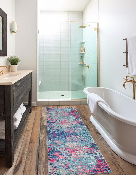 Blue 2' 7 x 10' Jardin Runner Area Rug 100% Polypropylene With Cotton Backing Colorful & Vivid Modern Carpet for Home Decor for Sale at Rug Engine