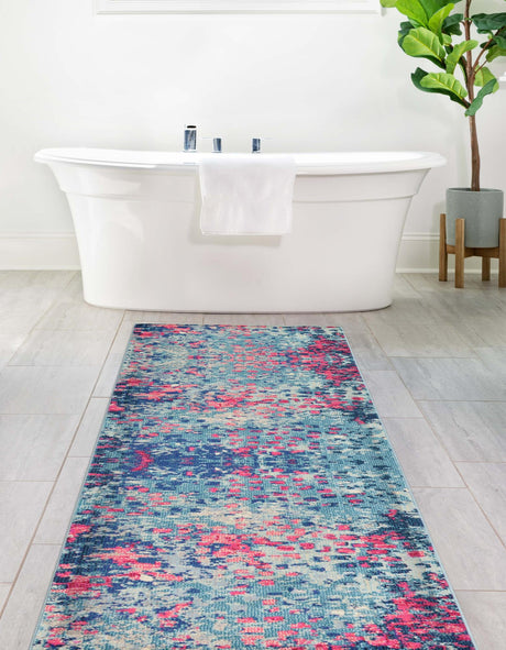 Blue 2' 7 x 10' Jardin Runner Area Rug 100% Polypropylene With Cotton Backing Colorful & Vivid Modern Carpet for Home Decor for Sale at Rug Engine