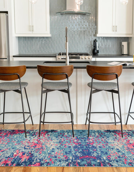 Blue 2' 7 x 10' Jardin Runner Area Rug 100% Polypropylene With Cotton Backing Colorful & Vivid Modern Carpet for Home Decor for Sale at Rug Engine