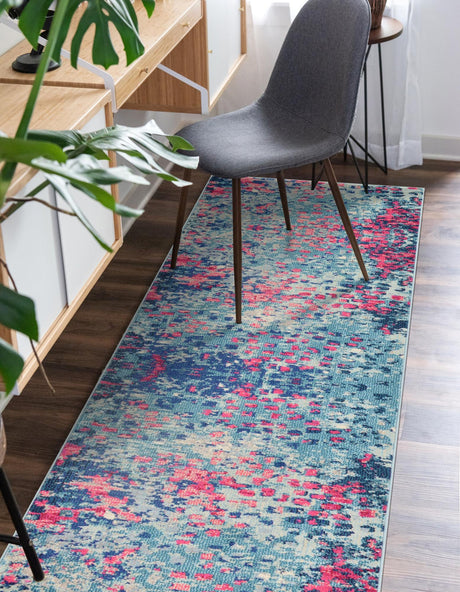 Blue 2' 7 x 10' Jardin Runner Area Rug 100% Polypropylene With Cotton Backing Colorful & Vivid Modern Carpet for Home Decor for Sale at Rug Engine