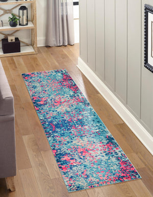Blue 2' 7 x 10' Jardin Runner Area Rug 100% Polypropylene With Cotton Backing Colorful & Vivid Modern Carpet for Home Decor for Sale at Rug Engine