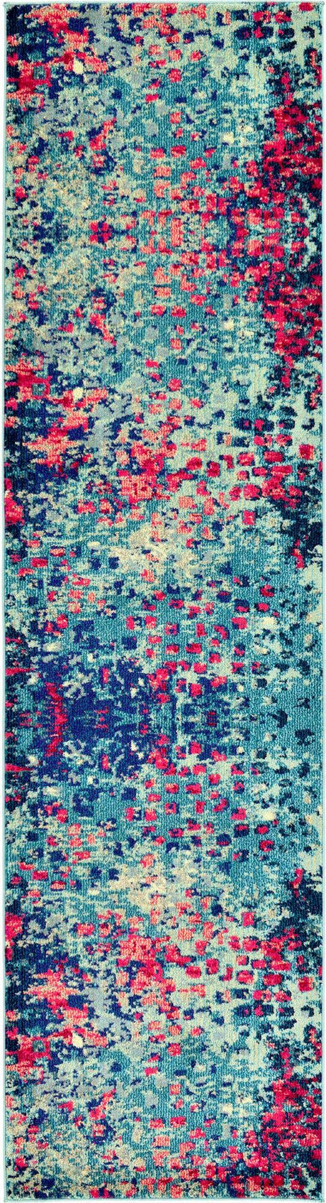 Blue 2' 7 x 10' Jardin Runner Area Rug 100% Polypropylene With Cotton Backing Colorful & Vivid Modern Carpet for Home Decor for Sale at Rug Engine