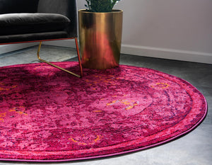 Magenta 8' x 8' Medici Round Area Rug 100% Polypropylene Traditional Vintage Classic Carpet for Home Interior Design Decor for Sale at Rug Engine