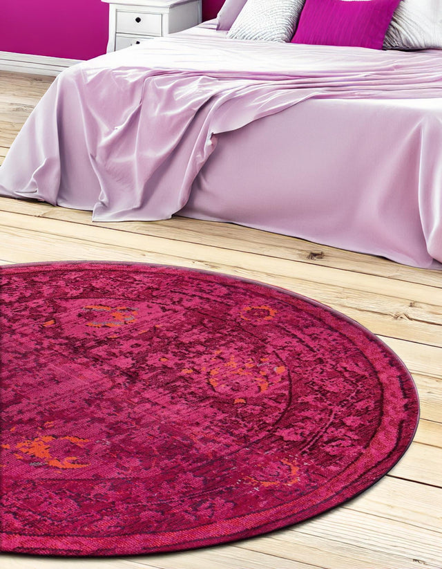 Magenta 6' 1 x 6' 1 Medici Round Area Rug 100% Polypropylene Traditional Vintage Classic Carpet for Home Interior Design Decor for Sale at Rug Engine