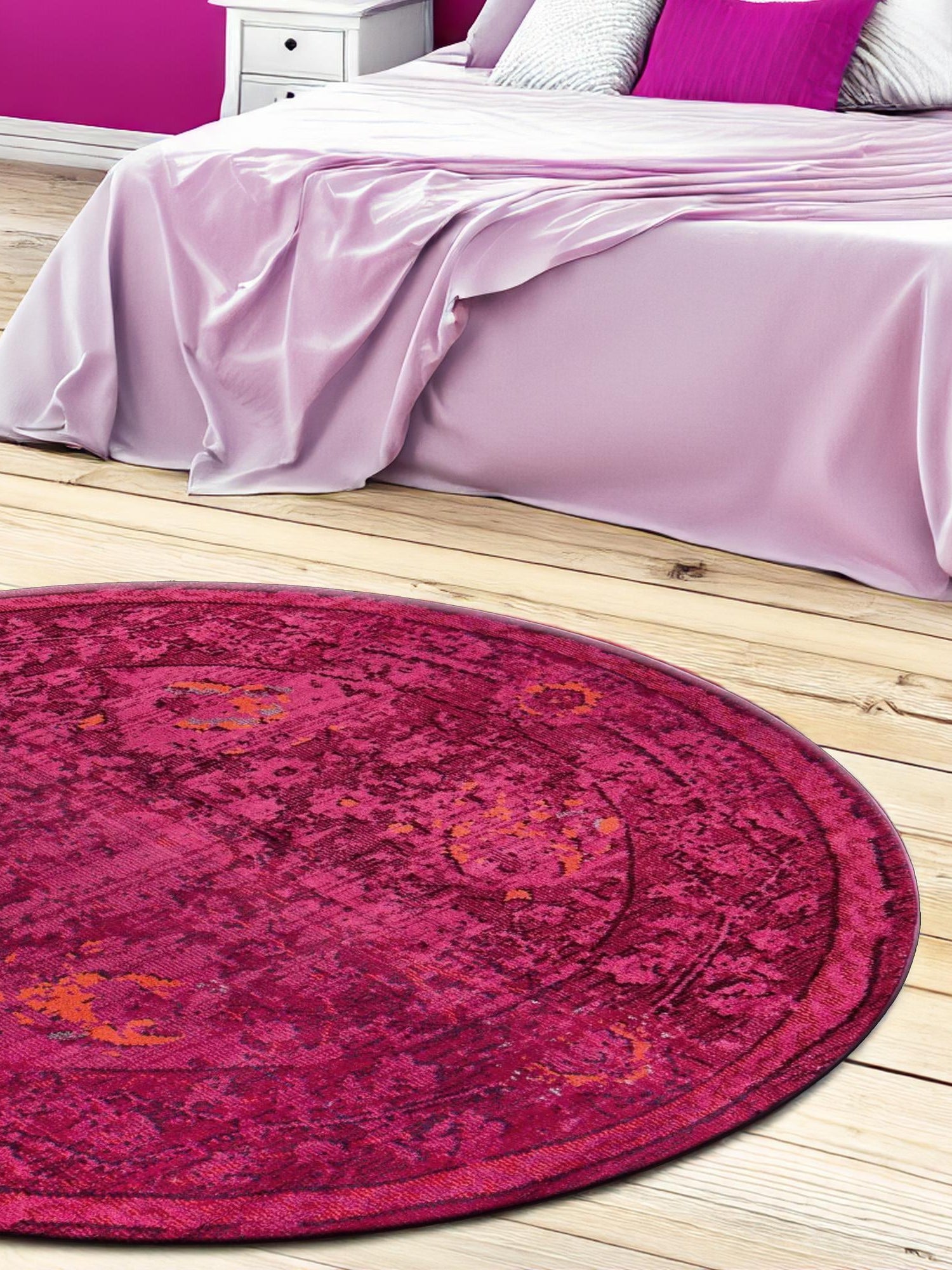 Magenta 8' x 8' Medici Round Area Rug 100% Polypropylene Traditional Vintage Classic Carpet for Home Interior Design Decor for Sale at Rug Engine