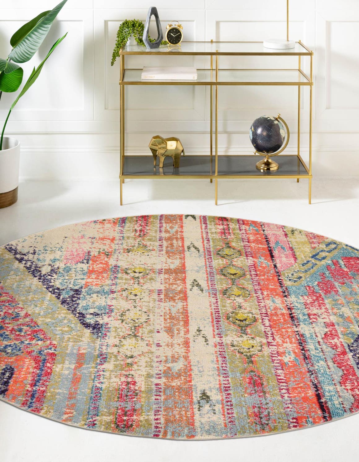 Multicolor 8' x 8' Sedona Round Area Rug Durable Long Lasting Carpet for Living Rooms, Kitchen, Bedrooms, Office Space, Dorms for Sale at Rug Engine