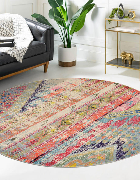 Multicolor 8' x 8' Sedona Round Area Rug Durable Long Lasting Carpet for Living Rooms, Kitchen, Bedrooms, Office Space, Dorms for Sale at Rug Engine
