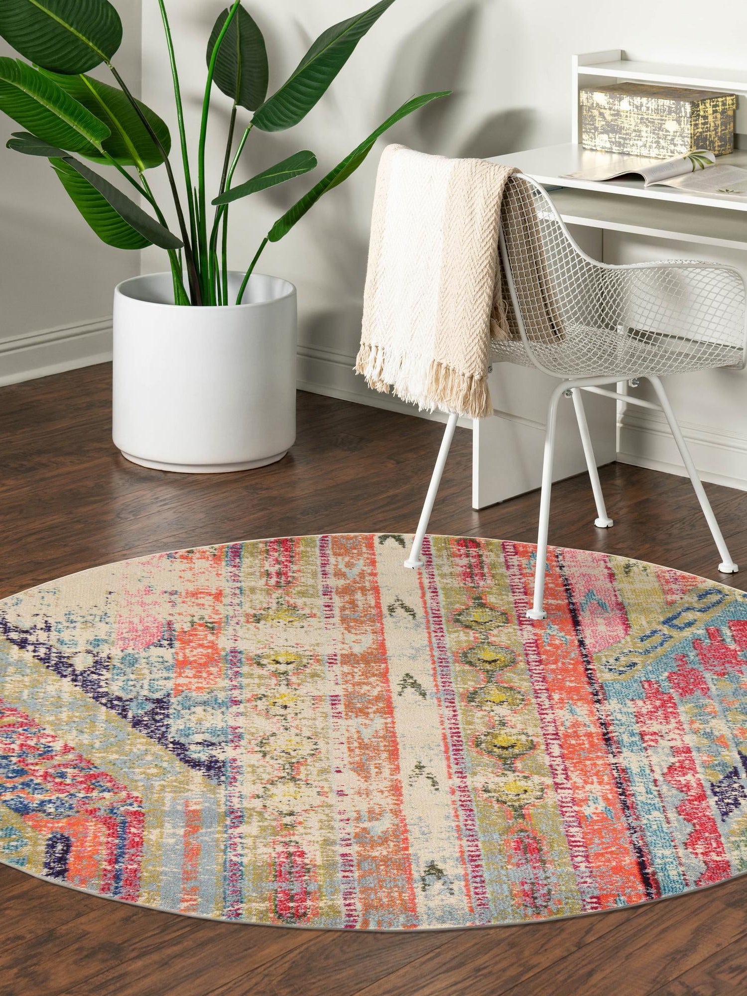 Multicolor 8' x 8' Sedona Round Area Rug Durable Long Lasting Carpet for Living Rooms, Kitchen, Bedrooms, Office Space, Dorms for Sale at Rug Engine