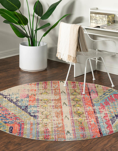 Multicolor 3' 3 x 3' 3 Sedona Round Area Rug Durable Long Lasting Carpet for Living Rooms, Kitchen, Bedrooms, Office Space, Dorms for Sale at Rug Engine