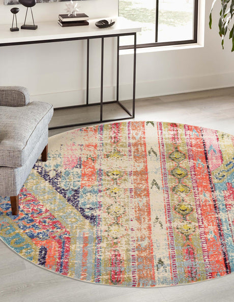 Multicolor 8' x 8' Sedona Round Area Rug Durable Long Lasting Carpet for Living Rooms, Kitchen, Bedrooms, Office Space, Dorms for Sale at Rug Engine