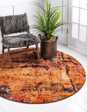 Orange 8' x 8' Estrella Round Area Rug 100% Polypropylene Non-Shedding Stain Resistant Carpet Colorful Modern Abstract Design Easy Clean for Home Decor for Sale at Rug Engine