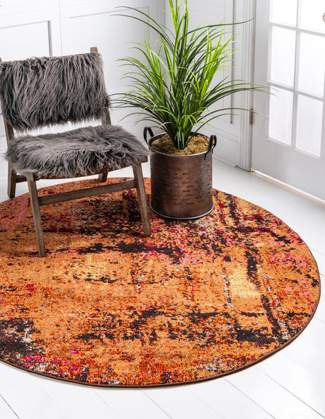 Orange 8' x 8' Estrella Round Area Rug 100% Polypropylene Non-Shedding Stain Resistant Carpet Colorful Modern Abstract Design Easy Clean for Home Decor for Sale at Rug Engine