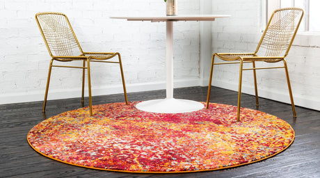 Red 6' 1 x 6' 1 Estrella Round Area Rug 100% Polypropylene Non-Shedding Stain Resistant Carpet Colorful Modern Abstract Design Easy Clean for Home Decor for Sale at Rug Engine