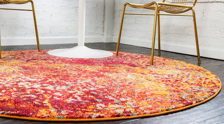 Red 8' x 8' Estrella Round Area Rug 100% Polypropylene Non-Shedding Stain Resistant Carpet Colorful Modern Abstract Design Easy Clean for Home Decor for Sale at Rug Engine