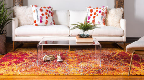 Red 7' 1 x 10' Estrella Rectangle Area Rug 100% Polypropylene Non-Shedding Stain Resistant Carpet Colorful Modern Abstract Design Easy Clean for Home Decor for Sale at Rug Engine