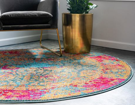 Blue 8' x 8' Medici Round Area Rug 100% Polypropylene Traditional Vintage Classic Carpet for Home Interior Design Decor for Sale at Rug Engine