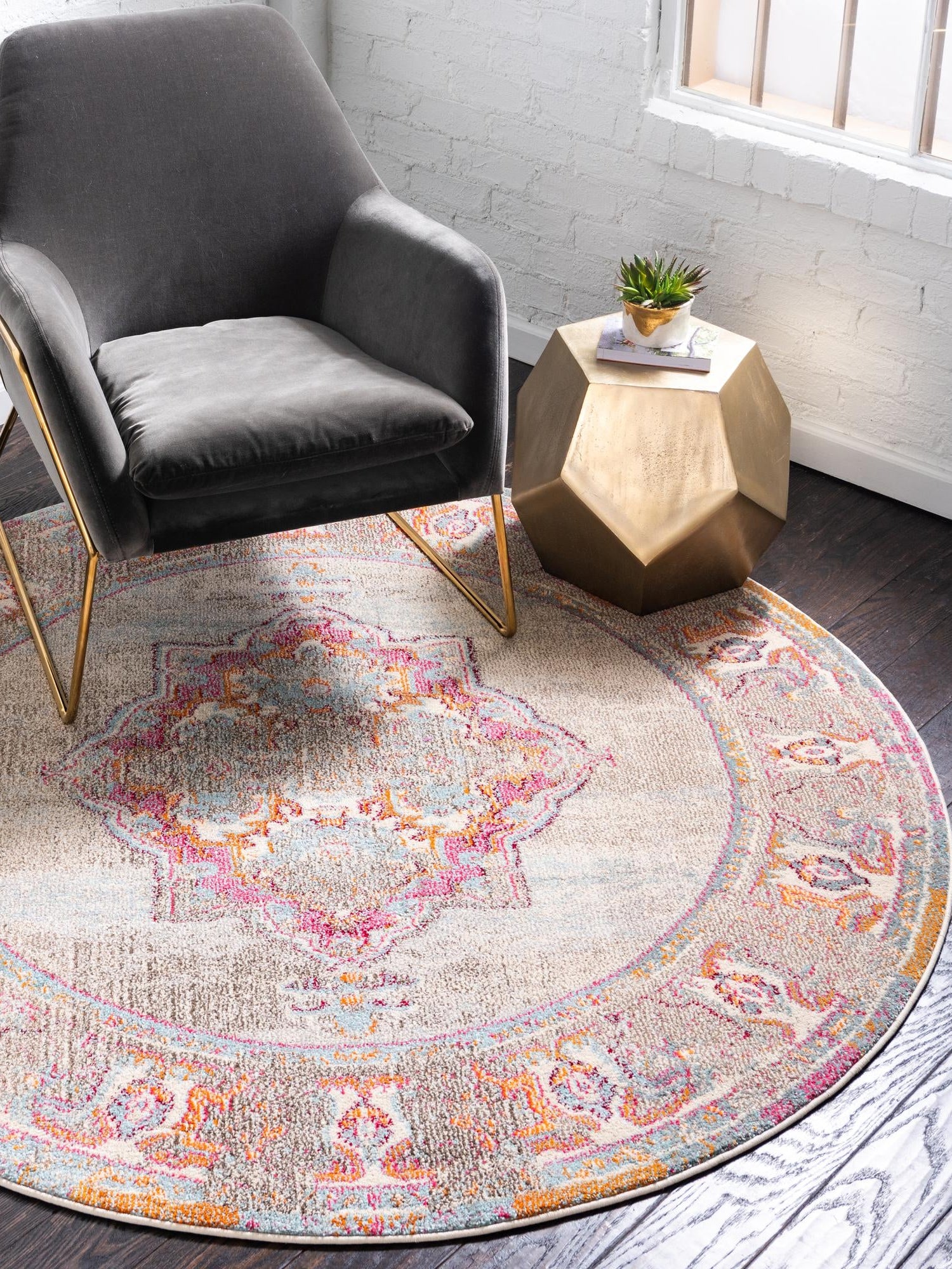 Light Blue 6' 1 x 6' 1 Medici Round Area Rug 100% Polypropylene Traditional Vintage Classic Carpet for Home Interior Design Decor for Sale at Rug Engine