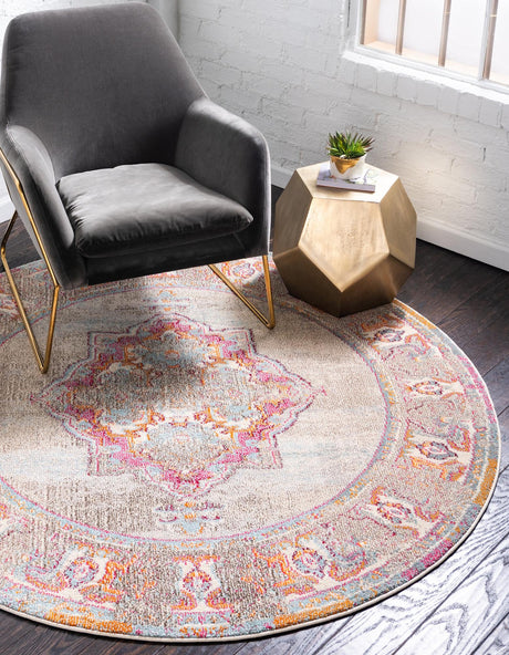 Light Blue 6' 1 x 6' 1 Medici Round Area Rug 100% Polypropylene Traditional Vintage Classic Carpet for Home Interior Design Decor for Sale at Rug Engine