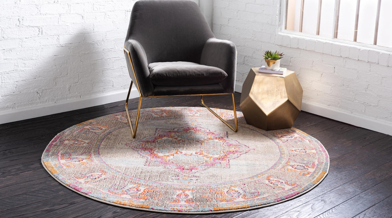 Light Blue 8' x 8' Medici Round Area Rug 100% Polypropylene Traditional Vintage Classic Carpet for Home Interior Design Decor for Sale at Rug Engine