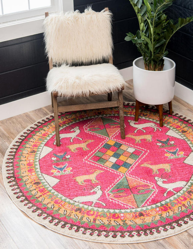 Pink 6' 1 x 6' 1 Sedona Round Area Rug