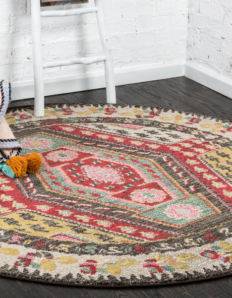 Multicolor 8' x 8' Sedona Round Area Rug Durable Long Lasting Carpet for Living Rooms, Kitchen, Bedrooms, Office Space, Dorms for Sale at Rug Engine