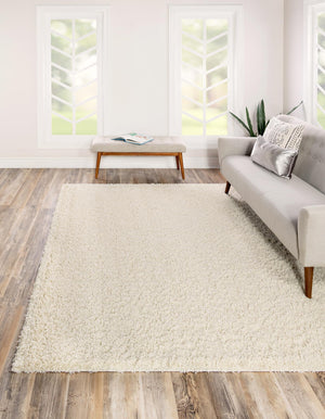 Pure Ivory 7' 10 x 7' 10 Solid Shag Square Area Rug Thick Soft Touch Fluffy & Plush Shaggy Pile