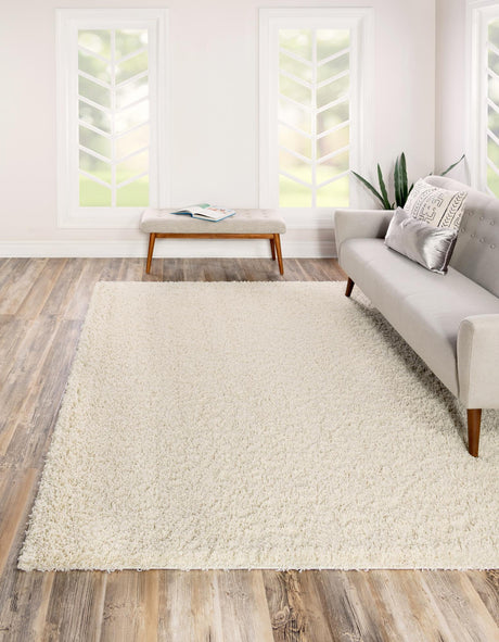 Pure Ivory 7' 10 x 7' 10 Solid Shag Square Area Rug Thick Soft Touch Fluffy & Plush Shaggy Pile Durable Minimalist Carpet for Classic Interior Design for Sale at Rug Engine
