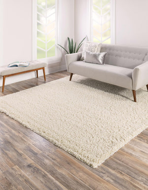 Pure Ivory 7' 10 x 7' 10 Solid Shag Square Area Rug Thick Soft Touch Fluffy & Plush Shaggy Pile