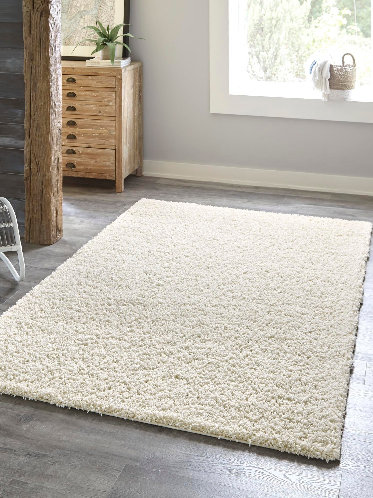 Pure Ivory 10' x 13' 1 Solid Shag Rectangle Area Rug Thick Soft Touch Fluffy & Plush Shaggy Pile Durable Minimalist Carpet for Classic Interior Design for Sale at Rug Engine