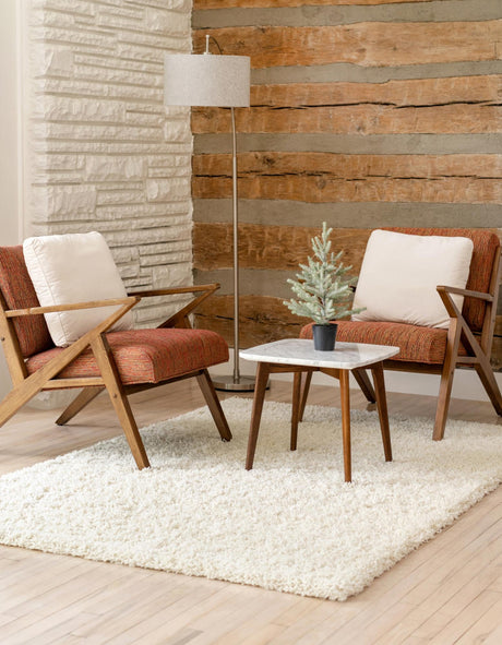 Pure Ivory 7' 10 x 10' Solid Shag Rectangle Area Rug Thick Soft Touch Fluffy & Plush Shaggy Pile Discounted Clearance Final Sale Durable Minimalist Carpet for Classic Interior Design for Sale at Rug Engine