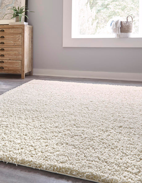 Pure Ivory 7' 10 x 10' Solid Shag Rectangle Area Rug Thick Soft Touch Fluffy & Plush Shaggy Pile Discounted Clearance Final Sale Durable Minimalist Carpet for Classic Interior Design for Sale at Rug Engine