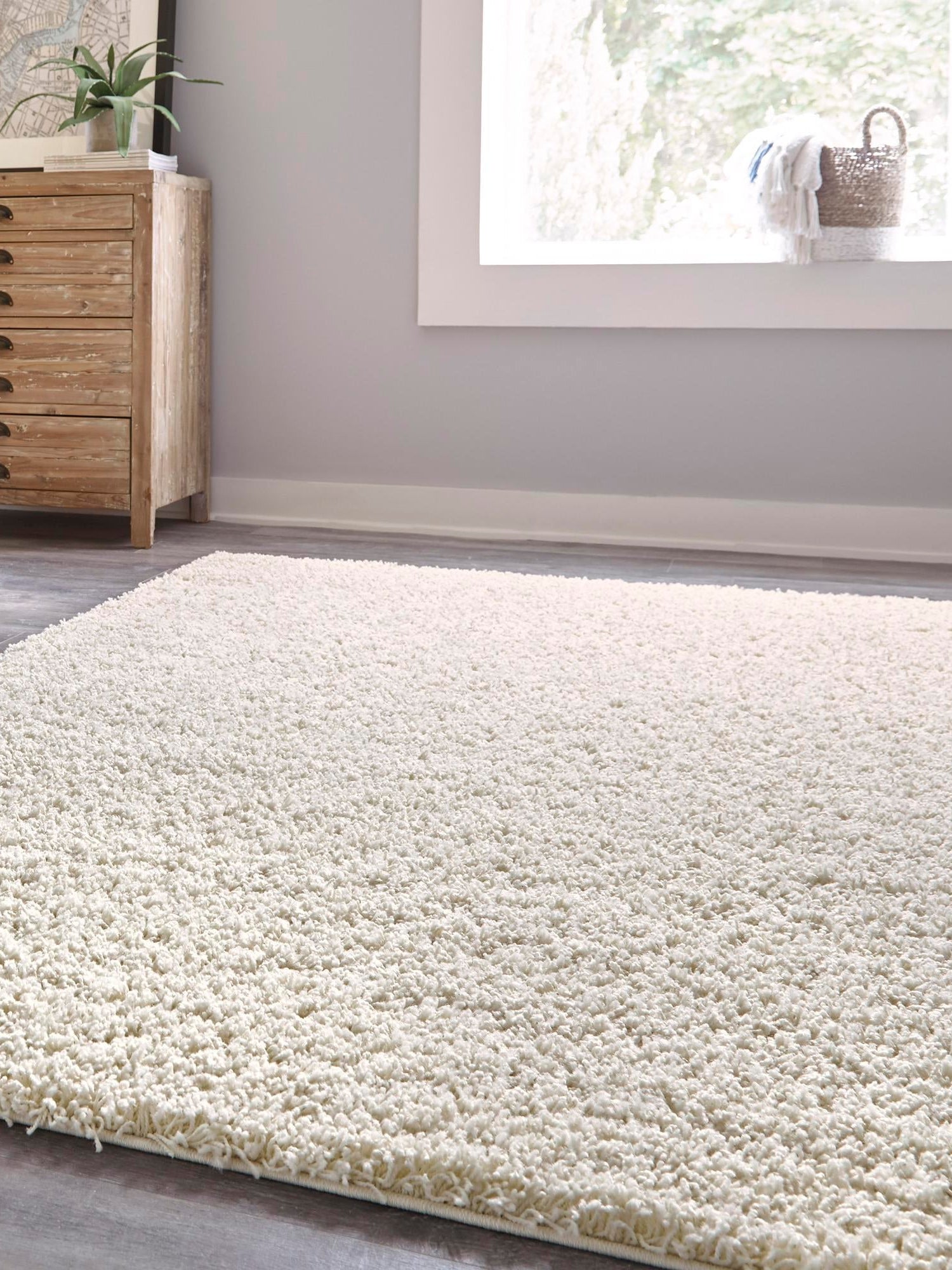 Pure Ivory 4' 1 x 6' 1 Solid Shag Rectangle Area Rug Thick Soft Touch Fluffy & Plush Shaggy Pile Durable Minimalist Carpet for Classic Interior Design for Sale at Rug Engine