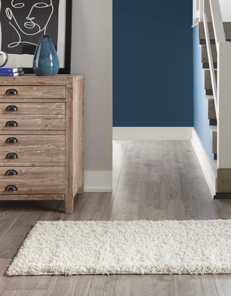 Pure Ivory 2' 7 x 13' 1 Solid Shag Runner Area Rug Thick Soft Touch Fluffy & Plush Shaggy Pile Durable Minimalist Carpet for Classic Interior Design for Sale at Rug Engine