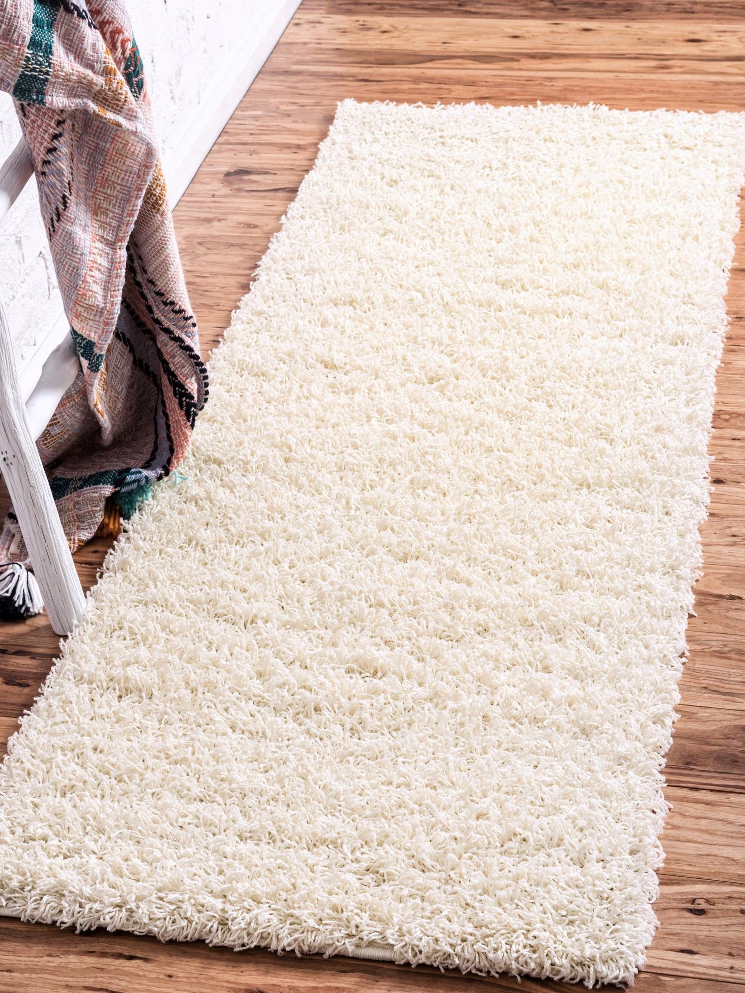 Pure Ivory 2' 1 x 6' 5 Solid Shag Runner Area Rug Thick Soft Touch Fluffy & Plush Shaggy Pile Durable Minimalist Carpet for Classic Interior Design for Sale at Rug Engine