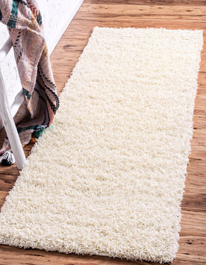 Pure Ivory 2' 1 x 6' 5 Solid Shag Runner Area Rug Thick Soft Touch Fluffy & Plush Shaggy Pile