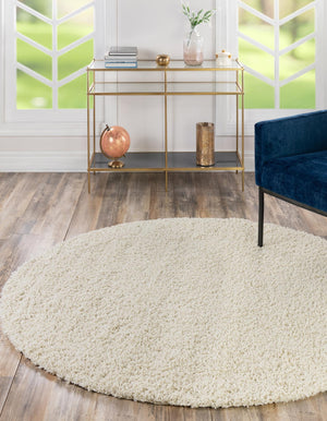 Pure Ivory 5' 3 x 5' 3 Solid Shag Round Area Rug Thick Soft Touch Fluffy & Plush Shaggy Pile