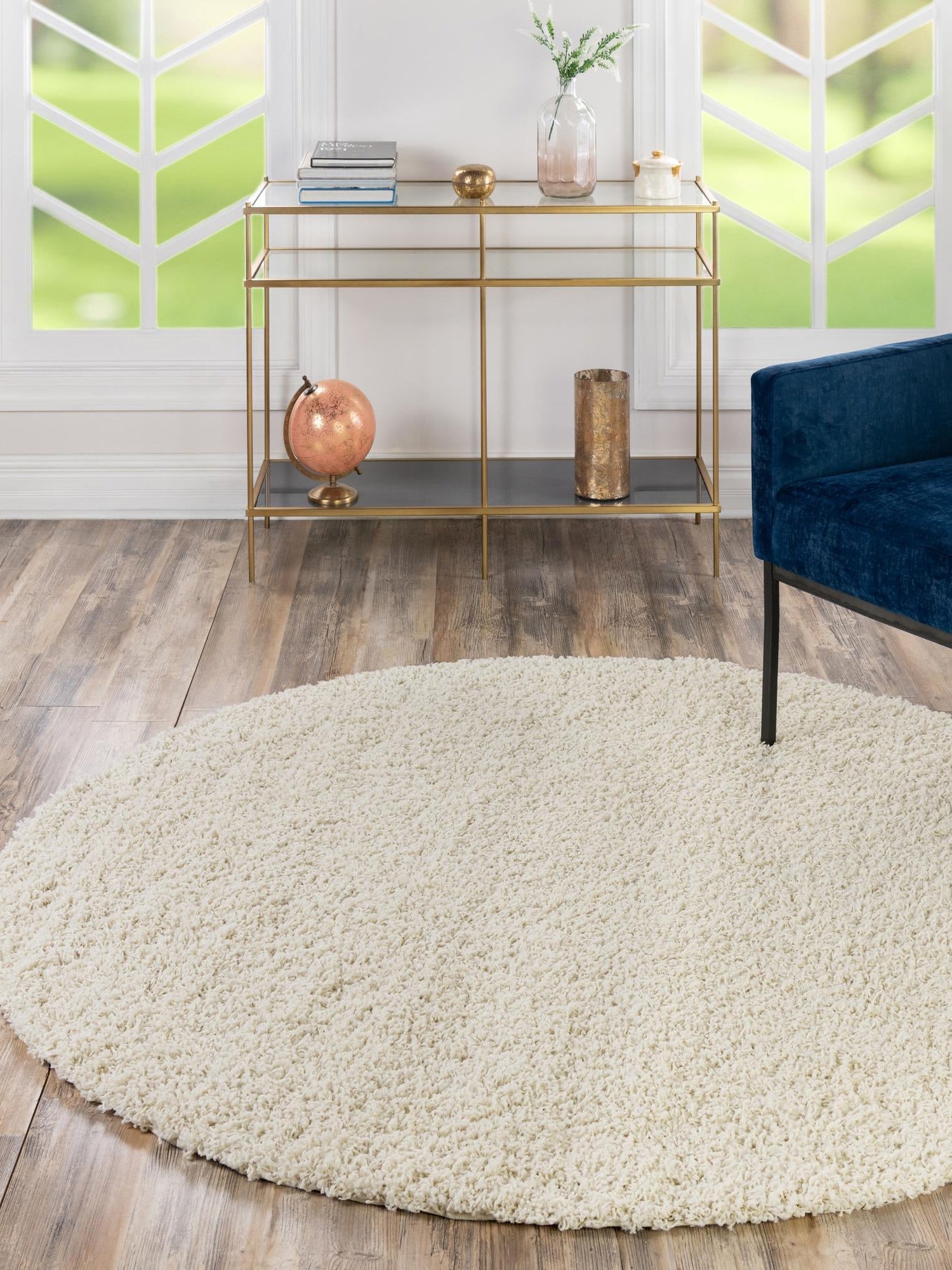 Pure Ivory 6' 1 x 6' 1 Solid Shag Round Area Rug Thick Soft Touch Fluffy & Plush Shaggy Pile Durable Minimalist Carpet for Classic Interior Design for Sale at Rug Engine
