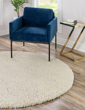 Pure Ivory 5' 3 x 5' 3 Solid Shag Round Area Rug Thick Soft Touch Fluffy & Plush Shaggy Pile